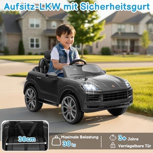 LALAHO Kinder Elektroauto 12V Schwarz mit MP3-Funktion und LED-Leuchten
