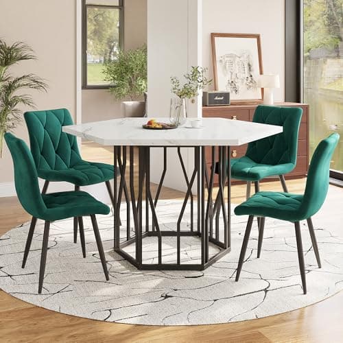 HAUSPROFI Küchen Esstisch Set für Küche Esszimmer Wohnzimmer - 5-teiliges Sechseckiges Esstisch Set mit 4 Stühlen (Grau