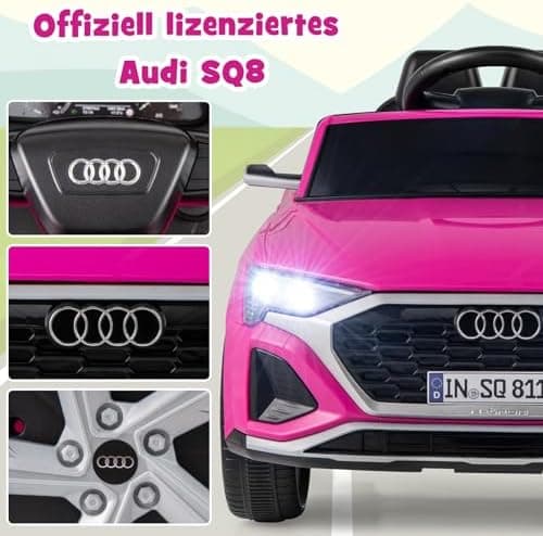 COSTWAY Kinder Elektroauto Audi SQ8 Schwarz für 3+ Jahrige Kinder in 12V 3-Gang Konfiguration mit Fernbedienung, Hupe un