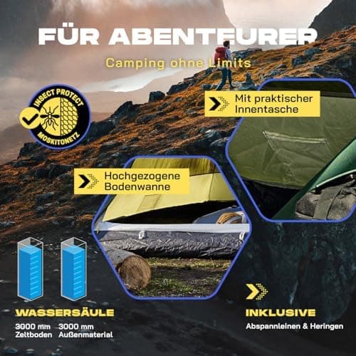 Lumaland Pop Up Camping Zelt 2-3 Personen | 4 Jahreszeiten Igluzelt Leicht, Wasserdicht & Robust | Outdoor Trekking & Fe
