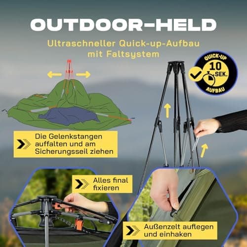 Lumaland Camping Zelt - Leichtes Pop Up Wurfzelt 210x190x110cm | Trekking & Festival Igluzelt | 2-4 Personen Wasserdicht