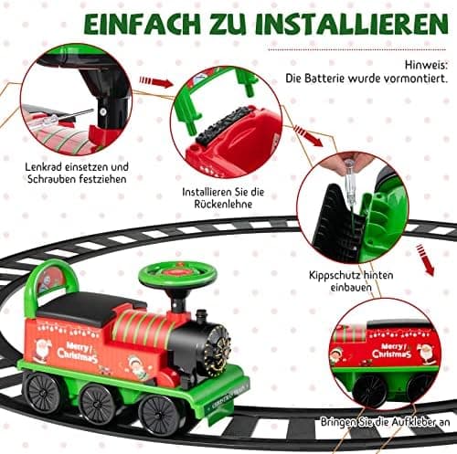 COSTWAY 6V Kinder Elektroauto Grün - Elektro Zug mit Musik & Lichter für 3+ Jährige Kinder im Haus oder Garten