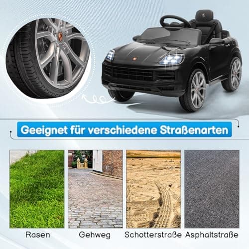 LALAHO Kinder Elektroauto 12V Schwarz mit MP3-Funktion und LED-Leuchten