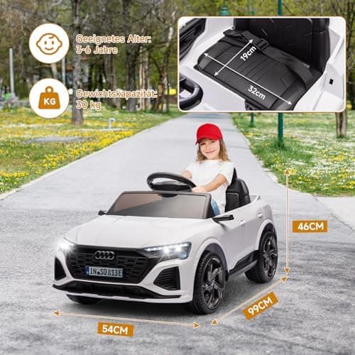 HAUSPROFI Elektro Kinderauto mit Bluetooth für Kinder 3-6 Jahre - Weiß | Sicherheitsgurt, Musik, Fernbedienung