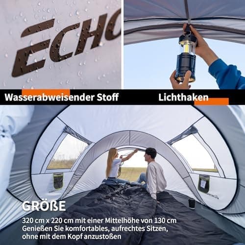 EchoSmile Pop-up-Zelt 4-8 Personen, wasserdicht mit 2 Belüftungsfenstern &.Fail-Safe-Unterstützung, Familienzelt & Outdo