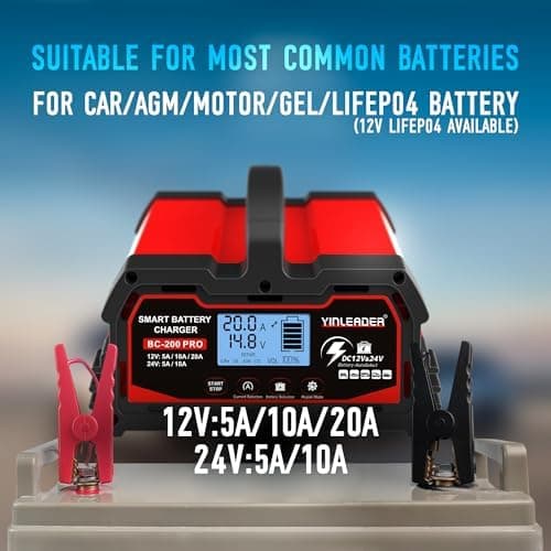 Yinleader intelligenter Autobatterieladegerät für Motorrad mit LCD-Display und Vollautomatisches Erhaltungsladung