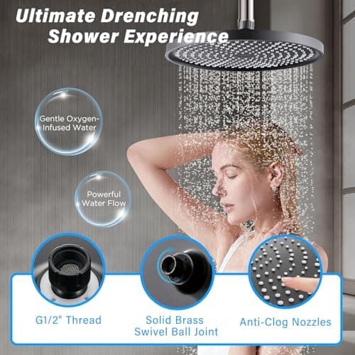 Runder Kopfbrause Regendusche 25CM, Hochdruck Wassersparend, Selbstreinigend (Silber)  
Fester Duschkopf Regendusche Gro