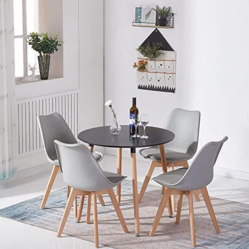 H.J WeDoo Skandinavisches Esszimmer Esstisch Set mit 4 Stühlen Eiscreme-Grün 100cm