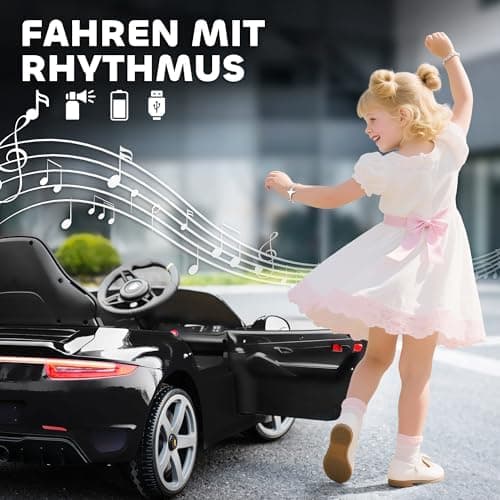AIYAPLAY Kinder Elektroauto Schwarz für 3-5 Jährige mit Fernbedienung und MP3-Player