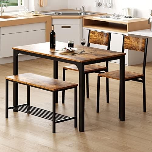 Sogesfurniture 4-teiliges Essgruppe Vintagebraun für Wohnzimmer und Esszimmer mit Ablagefläche und Rechteckigem Esstisch