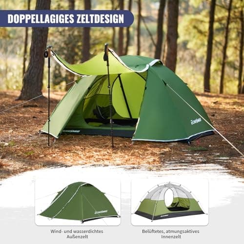 EchoSmile Wasserdichtes Kuppelzelt 2-3 Personen, Ultraleicht & Stabil für Trekking und Outdoor-Events