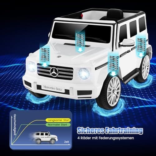COSTWAY Mercedes Benz G500 Elektroauto für Kinder - Elektrofahrzeug mit Fernsteuerung und LED-Lichtern (Weiß)  
COSTWAY