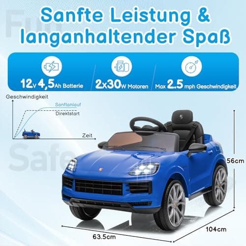 LALAHO Kinder Elektroauto 12V Schwarz mit MP3-Funktion und LED-Leuchten