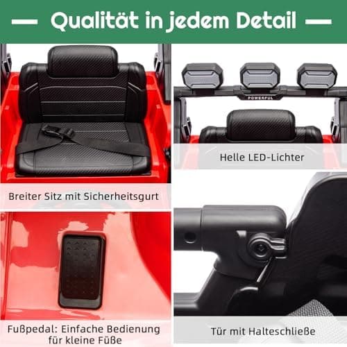 Kinder Elektroauto Schwarz mit Verbesserter Akku 12V 7AH und Sicherheitsgurten