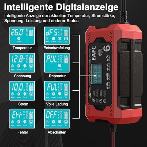 15A Autobatterie Ladegerät 12V Smart vollautomatisch für Auto LKW mit Temperaturkompensation