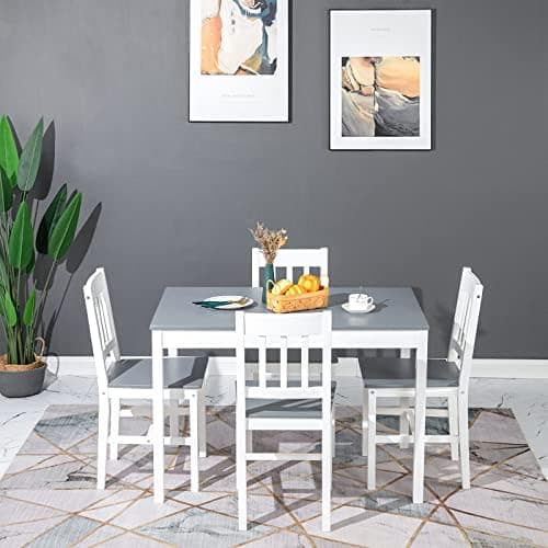 Essstisch mit 4 Stühlen Grau Weiß Kiefer Holz Esszimmer Küche Wohnzimmer