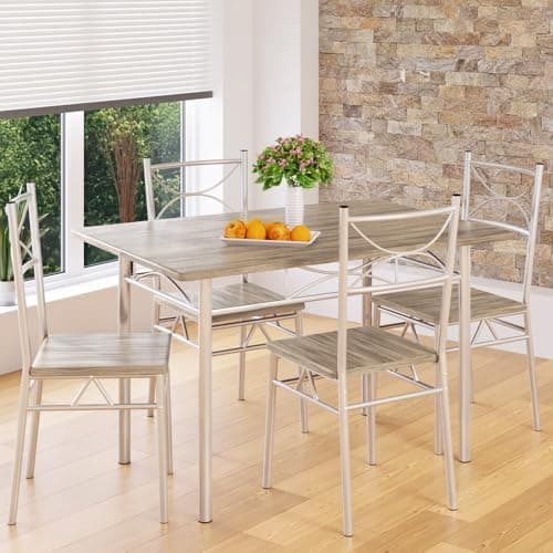 Casaria® Esstisch mit 4 Stühlen Holz 5-TLG Set Industrial Paul Weiß  
Casaria® Industrial Esszimmer Möbel Holz 4 Stühle