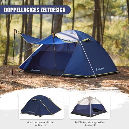 EchoSmile Wasserdichtes Kuppelzelt 2-3 Personen, Ultraleicht & Stabil für Trekking und Outdoor-Events