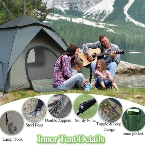 Camping Zelt 3 Personen Pop Up Zelt, Wasserdicht & Winddicht für Familien und Rucksackreisen, Automatisches Sofortzelt m