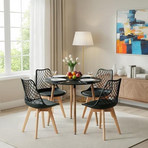 **White Round Dining Table with 4 White Dining Chairs 4 Piece Set for Dining Room, Kitchen, Living Room**
| **White Din