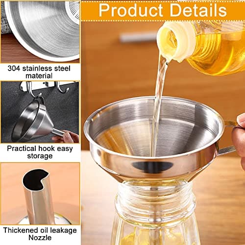 Edelstahltrichter Küchentrichter 5 Zoll Abnehmbarem Sieb 300 Mesh Filter Reinigungsbürste Küchen Einfülltrichter Set