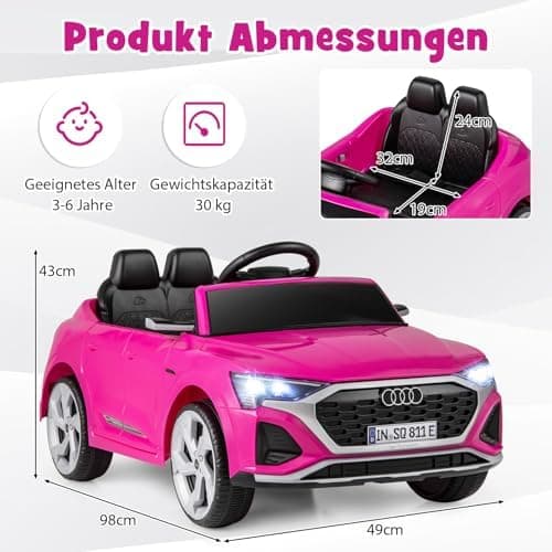 COSTWAY Kinder Elektroauto Audi SQ8 Schwarz für 3+ Jahrige Kinder in 12V 3-Gang Konfiguration mit Fernbedienung, Hupe un