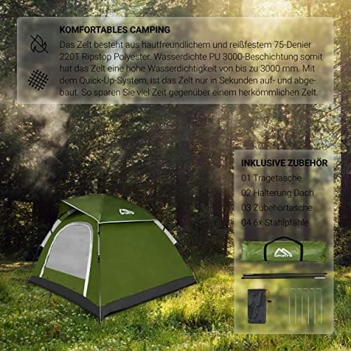 MSPORTS Campingzelt Premium Pop Up Zelt 2-3 Personen für Familien im Freien wasserdicht und winddicht mit Kuppelformspez