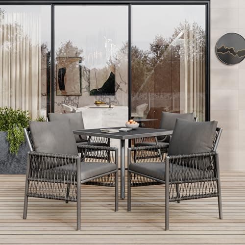 HAUSPROFI Gartenmöbel Set 5-TLG - 83x83cm Esstisch mit Sitzkissen für Aufderterrasse und im Garten