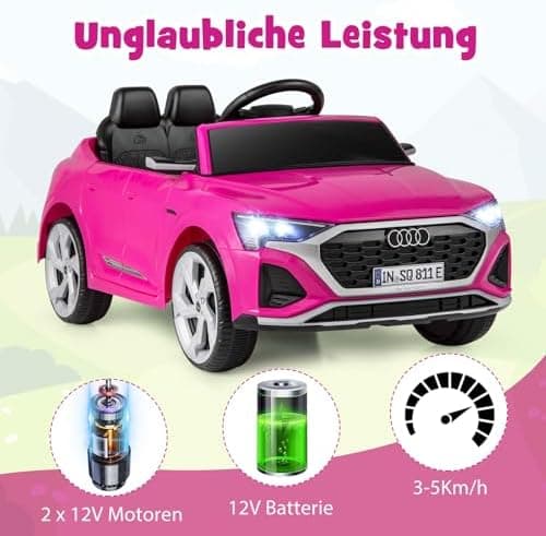 COSTWAY Kinder Elektroauto Audi SQ8 Schwarz für 3+ Jahrige Kinder in 12V 3-Gang Konfiguration mit Fernbedienung, Hupe un