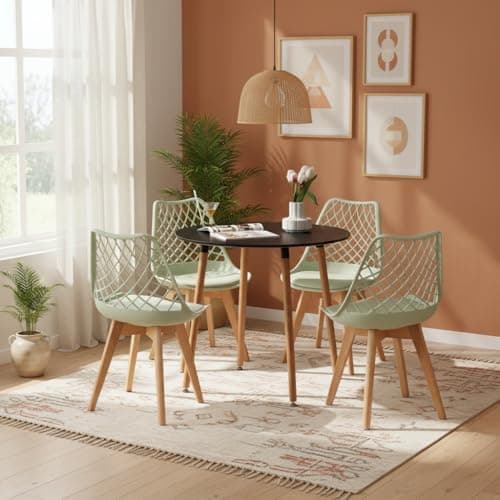 **White Round Dining Table with 4 White Dining Chairs 4 Piece Set for Dining Room, Kitchen, Living Room**
| **White Din