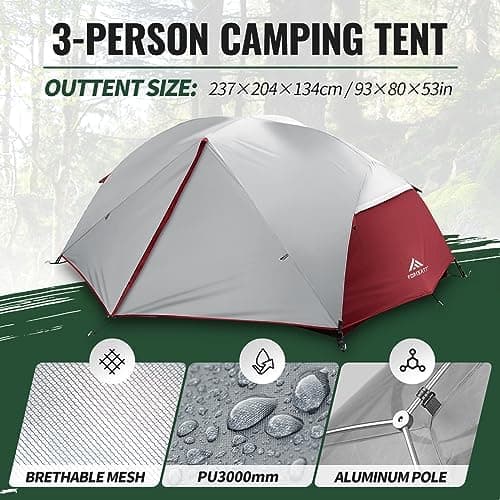 Forceatt 2-3 Personen Zelt, Wasserdicht & Winddicht, 2-Door Ultraleichte Rucksack Zelt für Camping und Outdooraktivitäte