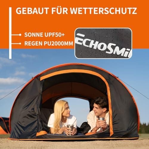 EchoSmile Pop-up-Zelt 4-8 Personen, wasserdicht mit 2 Belüftungsfenstern &.Fail-Safe-Unterstützung, Familienzelt & Outdo