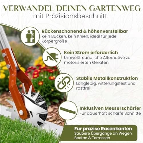 Rasenkantenschneider – 4-teilig Verstellbarer Edelstahlgriff, ideal für alle Körperstellen, verbesserter gepolsterter Gr