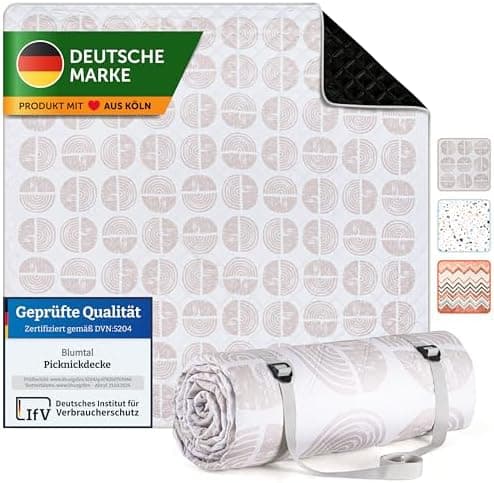 BlumtalPremium Picknickdecke wasserabweisend 200x200 cm - Outdoor-Decke Boho & Terrazzo Design - waschbar + weiche Zwisc