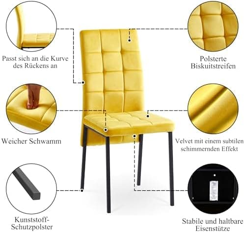NORDICANA Grauer Esstisch Set 4er Stühle, Rechteckig MDF-Holztisch + Polsterstuhl Samtbezug, für Küche, Büro, Balkon, Re