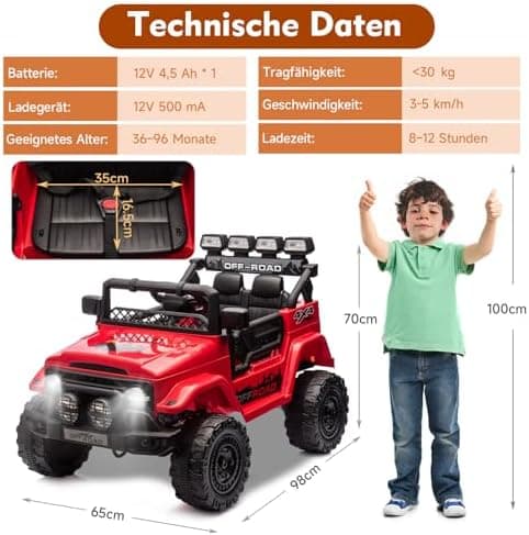 HAUSPROFI Kinder Elektroauto 12V SUV - Realistischer Fahrspaß mit maximaler Sicherheit | 3-Punkt-Gurt, |4G-Fernbedienung