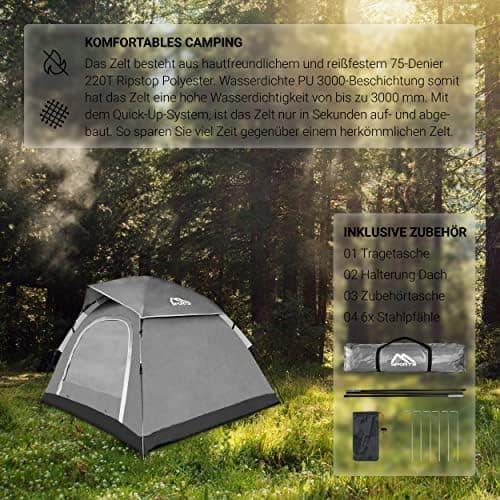 MSPORTS Campingzelt Premium Pop Up Zelt 2-3 Personen für Familien im Freien wasserdicht und winddicht mit Kuppelformspez