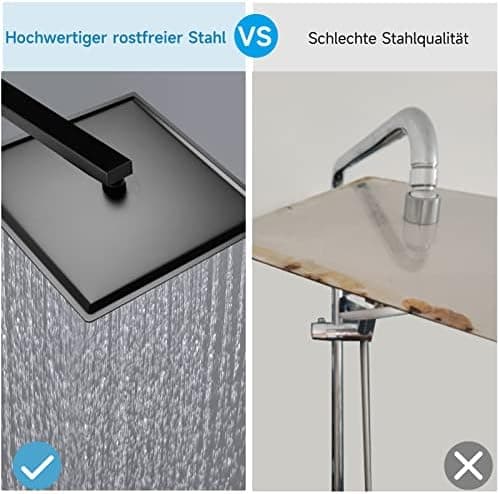 HAUSPROFI Kopfbrause mit Regendusche - Luxus Selbstreinigende Düsen für Duschkopf - Quadratisch Mattschwarz (30CM)  
HAU