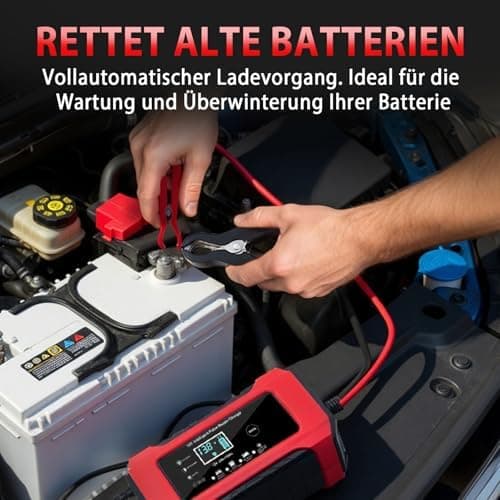 Autobatterie Ladegerät 12V 6A, Reparaturfunktion & Wintermodus für Auto & Motorrad
