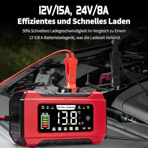 Autobatterie Ladegerät 12V 6A, Reparaturfunktion & Wintermodus für Auto & Motorrad