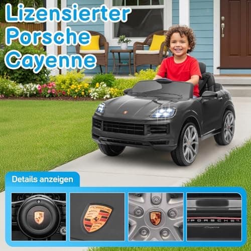 LALAHO Kinder Elektroauto 12V Schwarz mit MP3-Funktion und LED-Leuchten