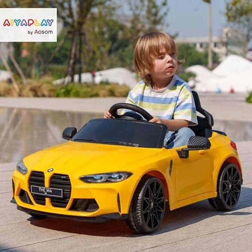 AIYAPLAY Kinder Elektroauto für 3-5 Jahre Kinder - 12V 2,4 GHz Fernbedienung mit Hupe, LED, Musik & Sanftstart - Rot