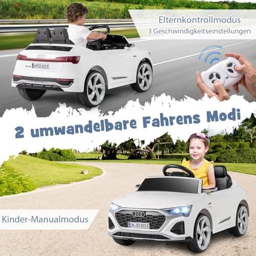 COSTWAY Kinder Elektroauto Audi SQ8 Schwarz für 3+ Jahrige Kinder in 12V 3-Gang Konfiguration mit Fernbedienung, Hupe un