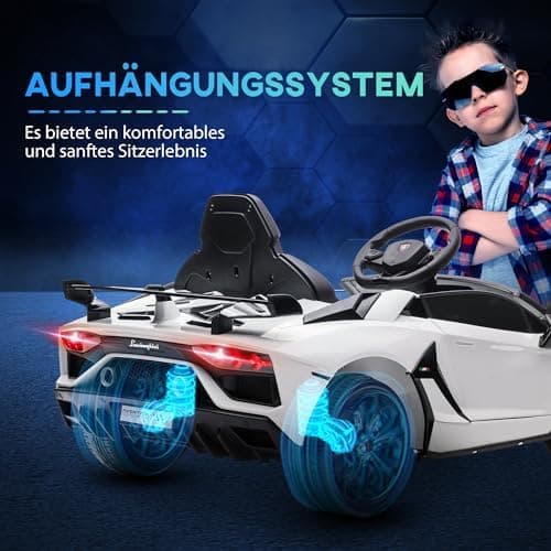 HOMCOM Kinder Elektroauto Lamborghini Aventador SVJ Roadster, 12V, MP3, Hupe, Musik, Sanftstart, 2 Motor, Fernbedienung,