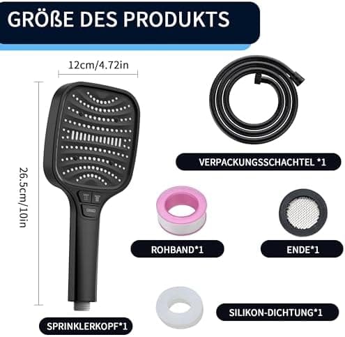 Duschbrause Duschkopf – Wassersparender Duschkopf mit 8 Strahlarten und Stoppfunktion, groß, Silber Chrom