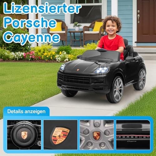 LALAHO Kinder Elektroauto 12V Schwarz mit MP3-Funktion und LED-Leuchten
