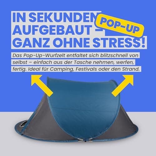 Bestlivings Pop Up Zelt - Ultraleichtes 1-2 Personen Wurfzelt - 220x120x90cm - Camping, Trekking, Festivals - Ultraleich