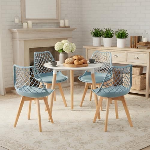 **White Round Dining Table with 4 White Dining Chairs 4 Piece Set for Dining Room, Kitchen, Living Room**
| **White Din