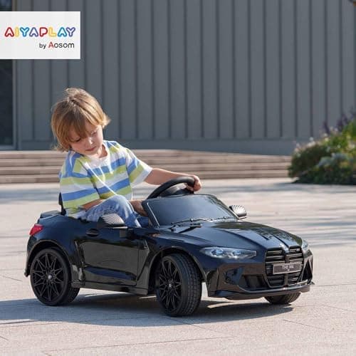 AIYAPLAY Kinder Elektroauto für 3-5 Jahre Kinder - 12V 2,4 GHz Fernbedienung mit Hupe, LED, Musik & Sanftstart - Rot