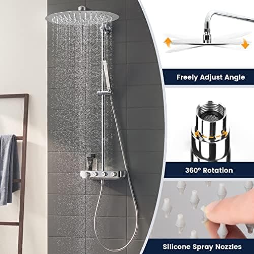 10 Zoll Regendusche mit Verstellbarer Brausekopf für Baden im Haus - Edelstahl 304, Antikalkdüsen & Polierter Regendusc